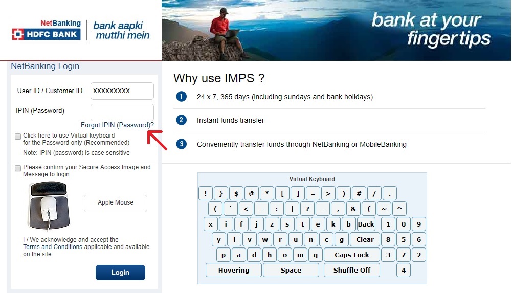 1- HDFC Netbanking Forgot Password