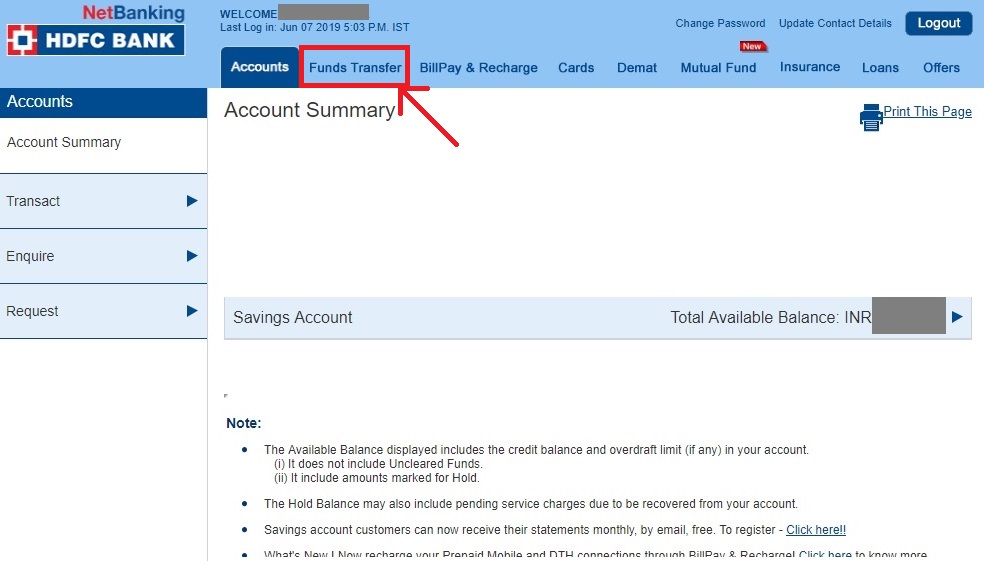 1-HDFC Netbanking Fund Transfer