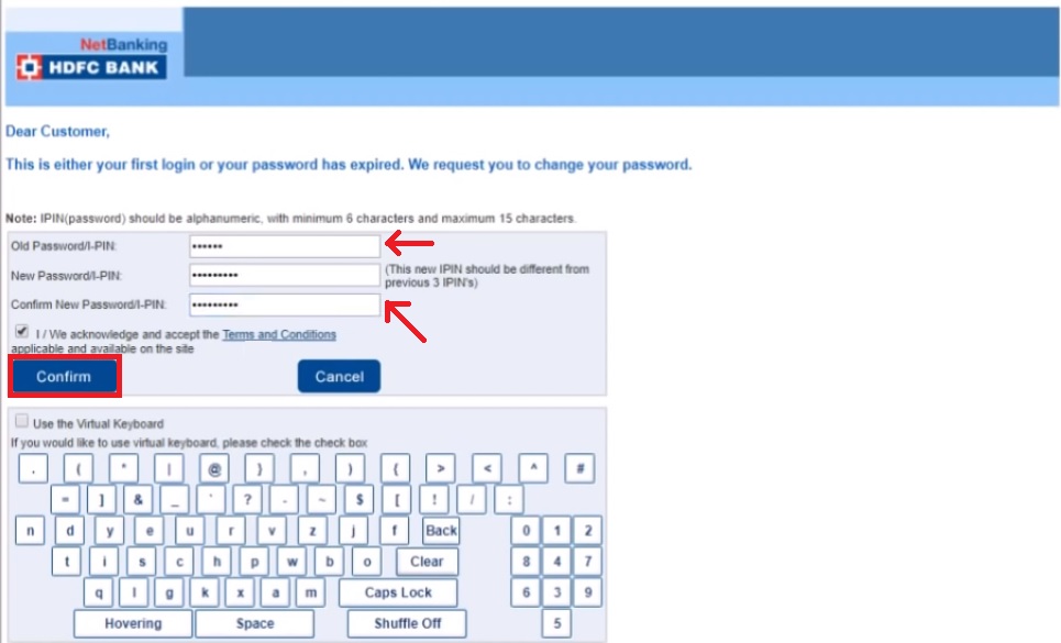 4- HDFC netbanking registration password change