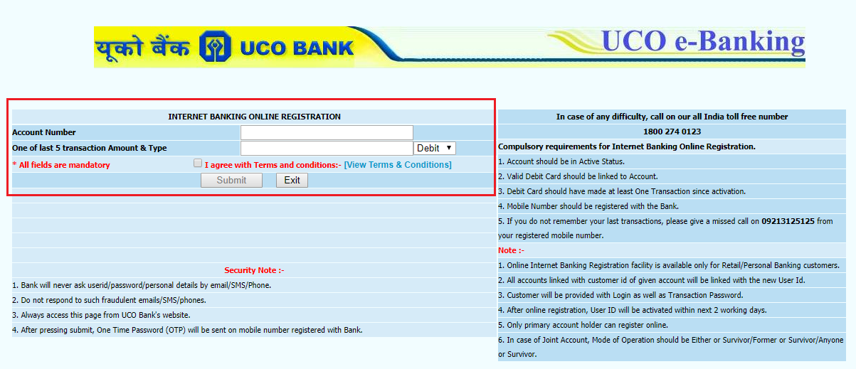 UCO Bank Net Banking Registration 3
